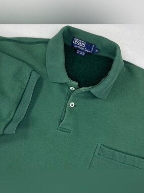 Vintage Polo Ralph Lauren Sweatshirt Polo Shirt Mens Medium Green Fleece Lined